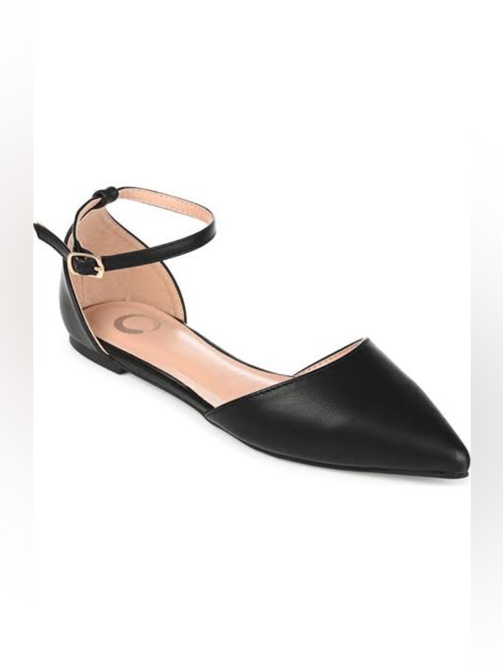 Reba Black Pointed Toe Ankle-Strap Flat Shoes Journee Collection New Size 8 Wide - Picture 2 of 7